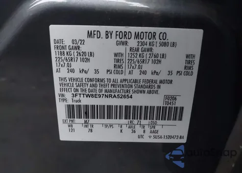 2022 Ford Maverick Lariat/Xl/Xlt from USA, damaged, VIN 3FTTW8E97NRA52654